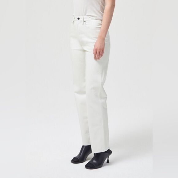 NWT Agolde Recycled Leather 90's White Pants Pinch Waist Straight Leg Size 10 - Picture 6 of 14